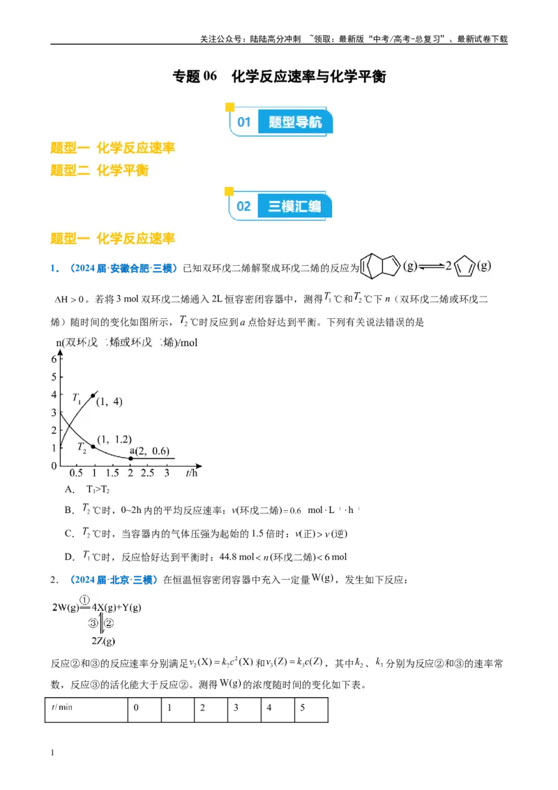 《专题06化学反应速率与化学平衡（原卷版）_05-化学-高考总复习_专项复习_2025年_2024年高考三模试题分类汇编化学全国通用》第1页预览