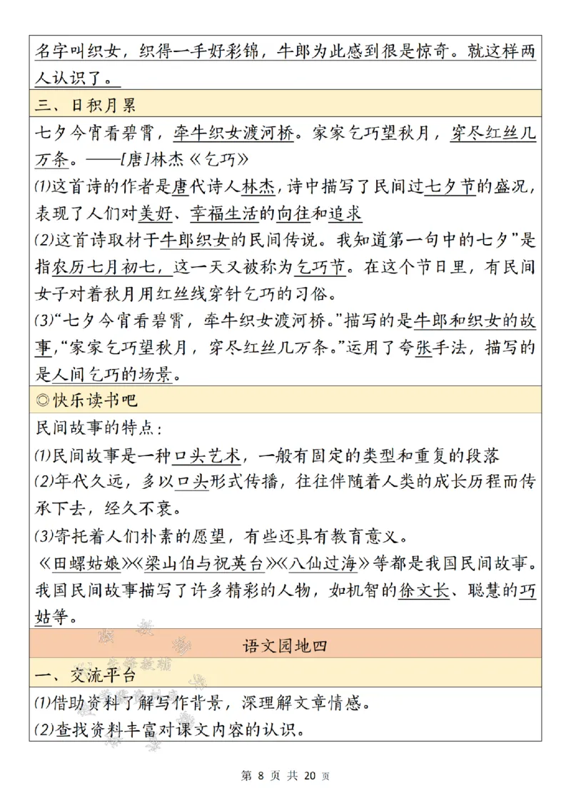 《24年五上语文园地期末考点总结-SY_5年级上册同步教辅_5上语文_五上语文专项+练习》第8页预览