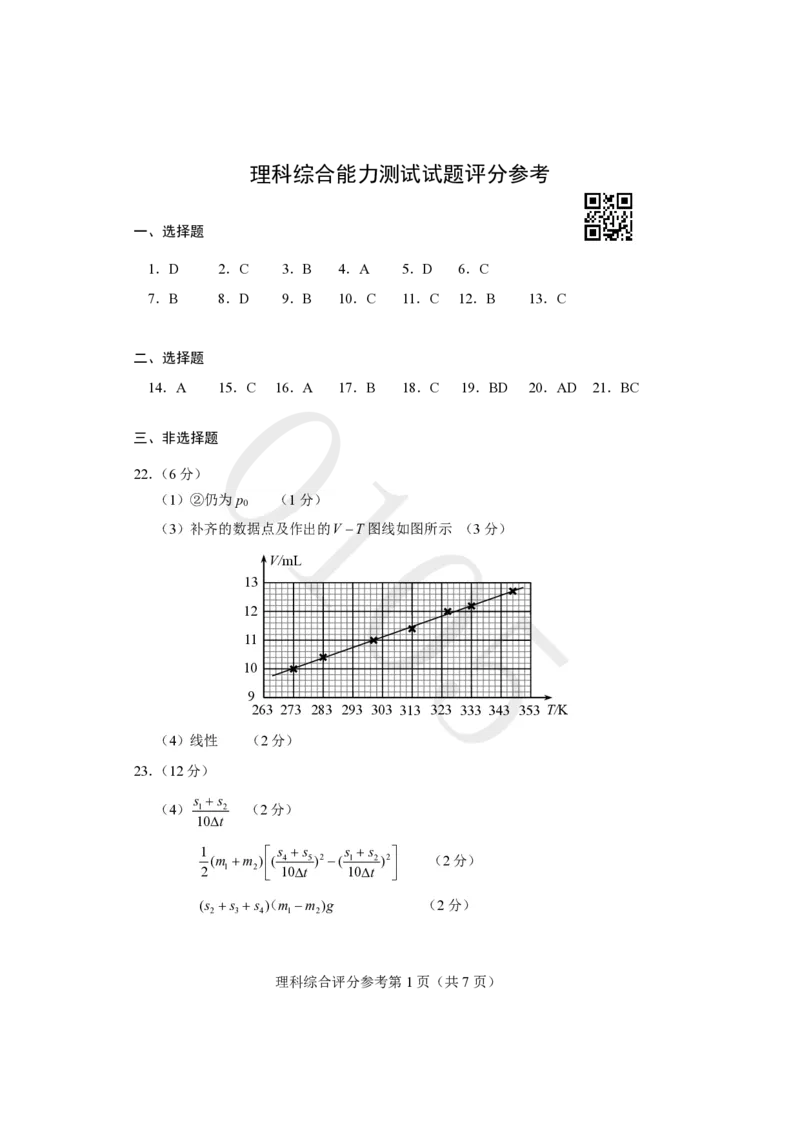 《适应性测试评分参考-理科综合(1)_2023四省联考》第1页预览