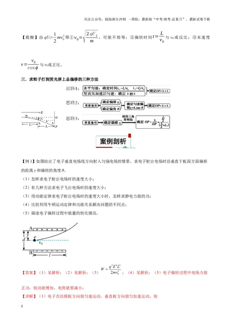 《专题08电偏转模型1------类平抛（教师版）_04-物理-高考总复习_专项复习_2025年_2025年高中高考物理模型与方法_资料_3高中（全册）_必修第三册》第2页预览