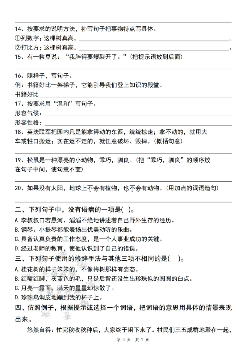 《24秋五上语文句式转换仿写专项训练-SY_5年级上册同步教辅_5上语文_五上语文专项+练习》第2页预览