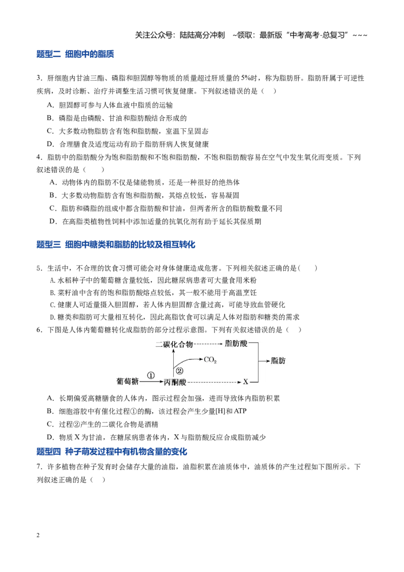 《第03讲细胞中的糖类和脂质（专项训练）（福建专用）（学生版）_06-生物-高考总复习_一轮复习_2026年-生物高考一轮复习_2026年高考生物一轮课件+讲义+练习（福建专用）-G328》第2页预览