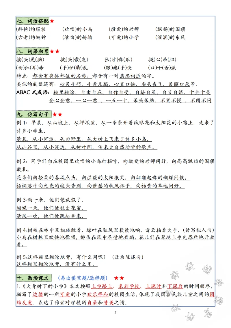 《24年三年级上册语文第1-8单元复习考点SY_3年级上册同步教辅合集_3上-语文_三上语文-核心考点》第2页预览