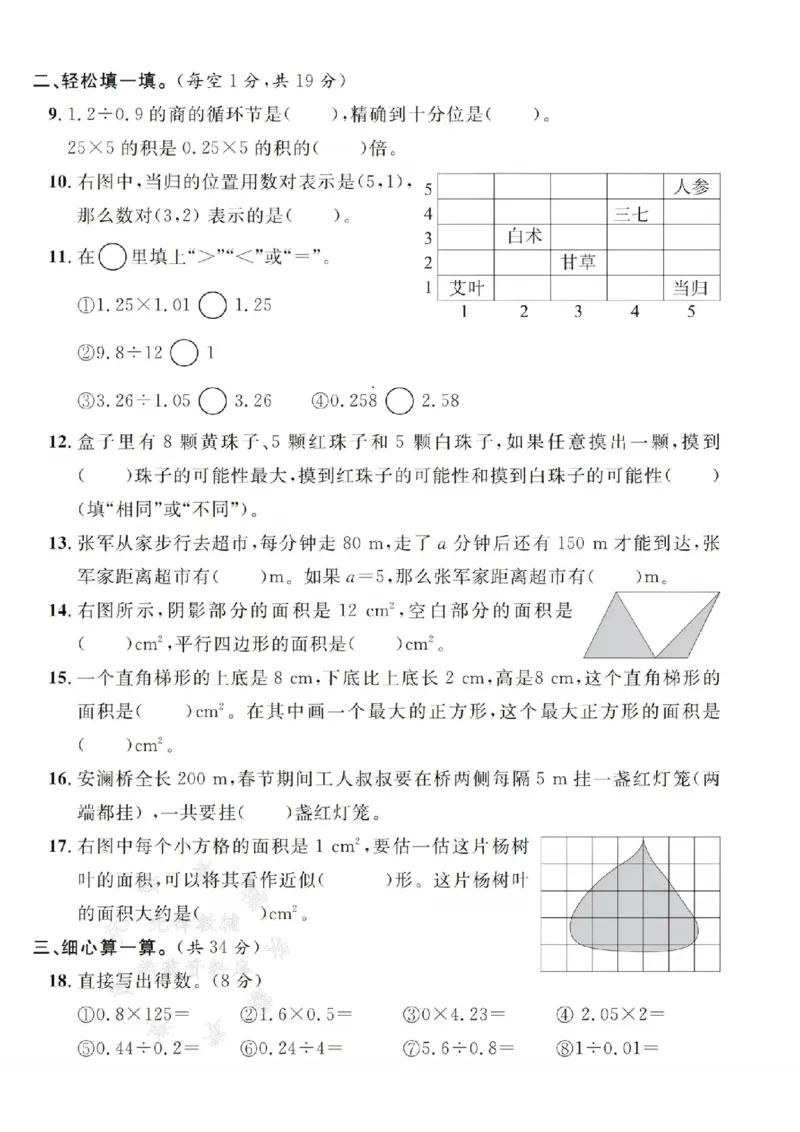 《24年五上数学名校期末拔尖检测卷--商最大SY_5年级上册同步教辅_5上数学_五上数学人教版试卷》第2页预览