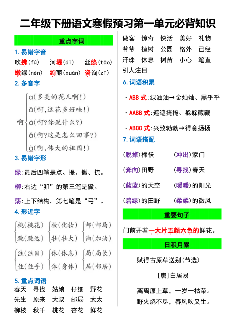 《B20129二年级下册寒假预习第18单元必背知识(微信564455174)_2年级下册同步教辅_2下-语文_二下语文-重点必备资料》第1页预览