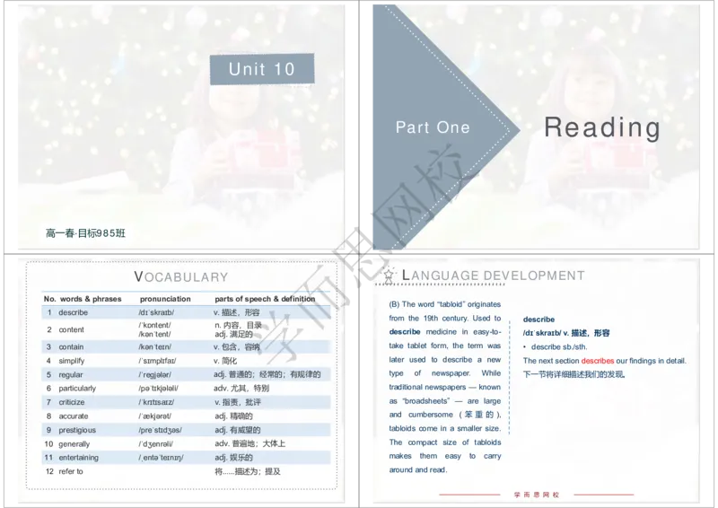 《2020年春下高一985班Unit10知识清单-461230167488_学而思高一全套_2020年春季高一_2020春季目标985班高一英语直播班（全国）顾斐已完结16讲》第1页预览