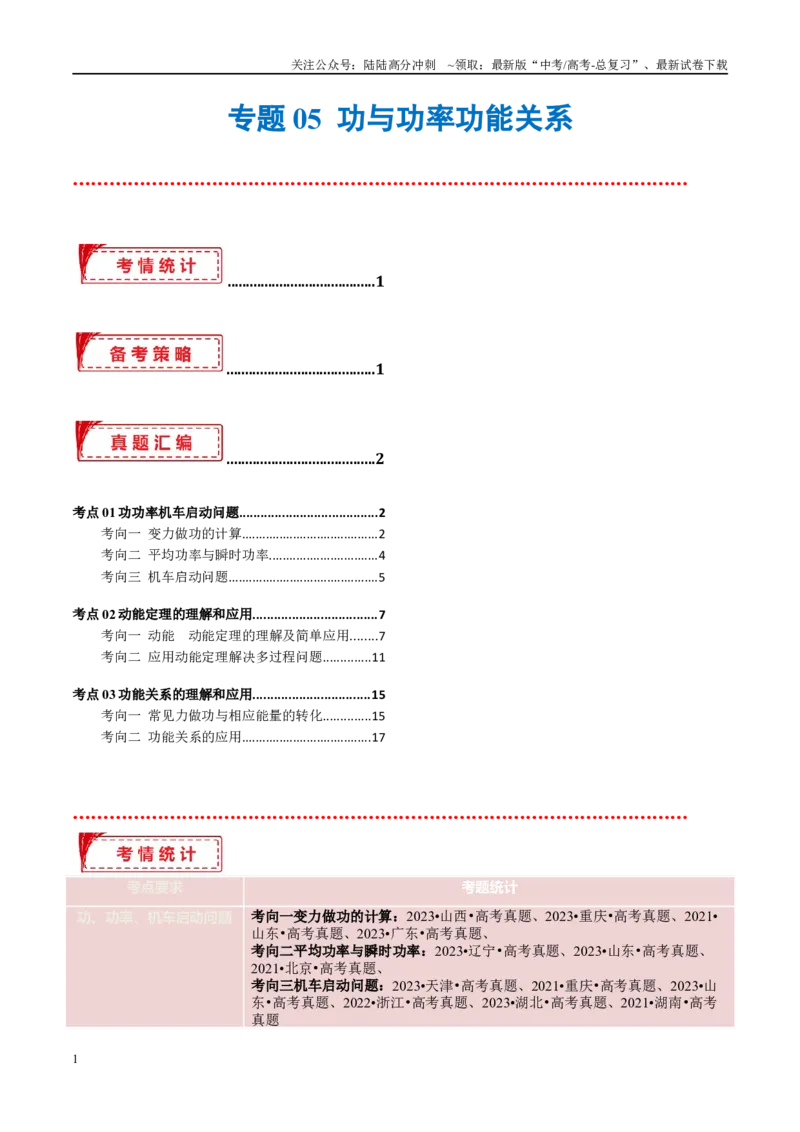 《专题05功与功率功能关系（考点解析及应试策略）（原卷版）_04-物理-高考总复习_专项复习_2024年_2024年高考真题考点解析及应试策_资料》第1页预览