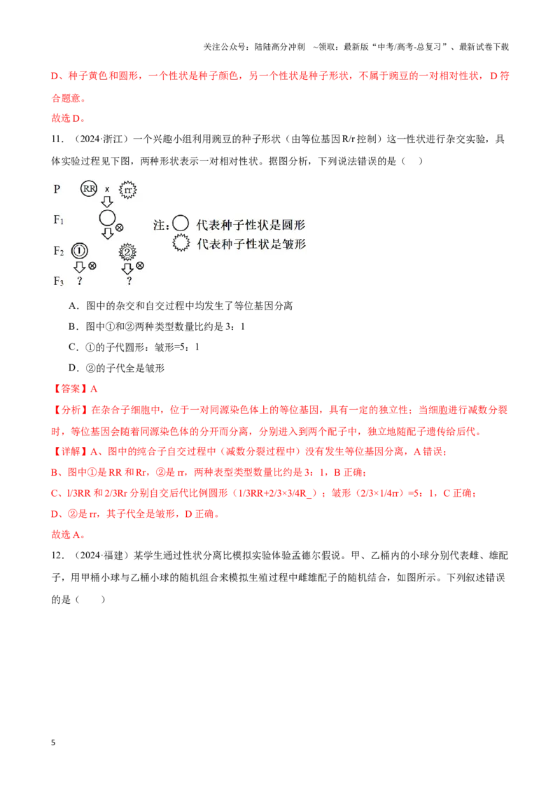 《专题07遗传因子的发现（教师版）_06-生物-高考总复习_专项复习_2025年_2025年高中学业水平合格考生物真题分类汇编（全国通用）》第5页预览