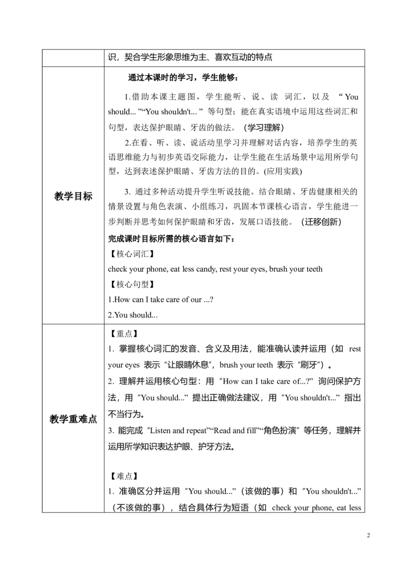 《Unit4第5课时PartBLet'slearn&Listen,writeandrole-play(教学设计)英语人教PEP版五年级上册（新教材）_26秋小学教辅资料_1526秋课件教案_小学英语_2026秋人教版五上英语_Unit4Healthyhabits》第2页预览