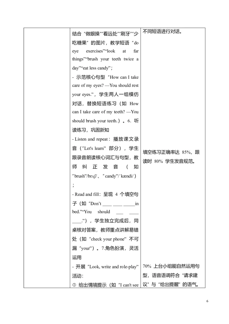 《Unit4第5课时PartBLet'slearn&Listen,writeandrole-play(教学设计)英语人教PEP版五年级上册（新教材）_26秋小学教辅资料_1526秋课件教案_小学英语_2026秋人教版五上英语_Unit4Healthyhabits》第6页预览