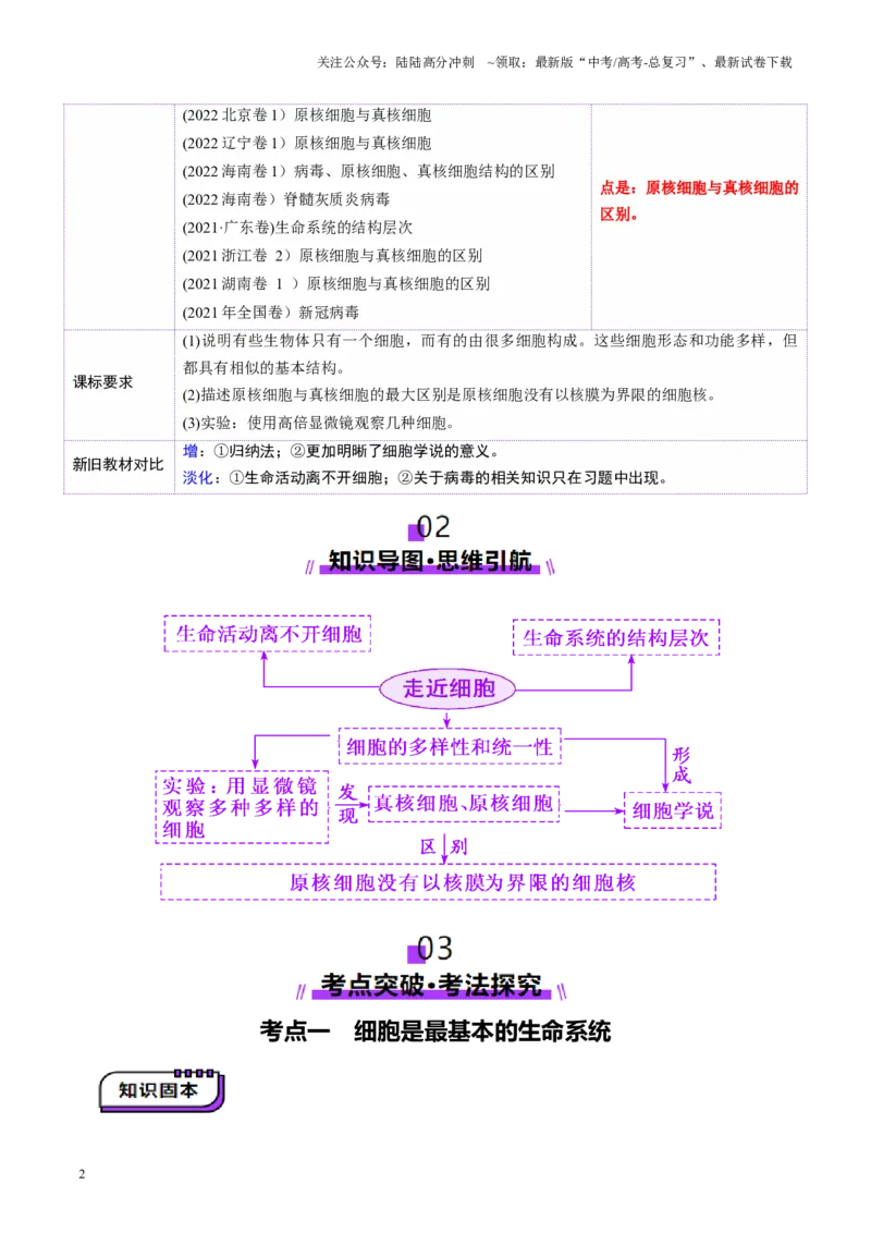 《第01讲走近细胞（讲义）（教师版）_06-生物-高考总复习_一轮复习_2025年_2025年高考生物一轮复习讲义+练习+课件（新教材新高考）_第一单元细胞的概述及其分子组成》第2页预览