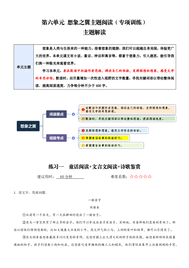 《统编2026年《暑假专项训练》第6单元想象之翼主题阅读（专项训练）（解析版）_26秋初中教辅资料_26秋初中《暑假预习》_2026秋《暑假自学课》7上语文（人教版）》第1页预览