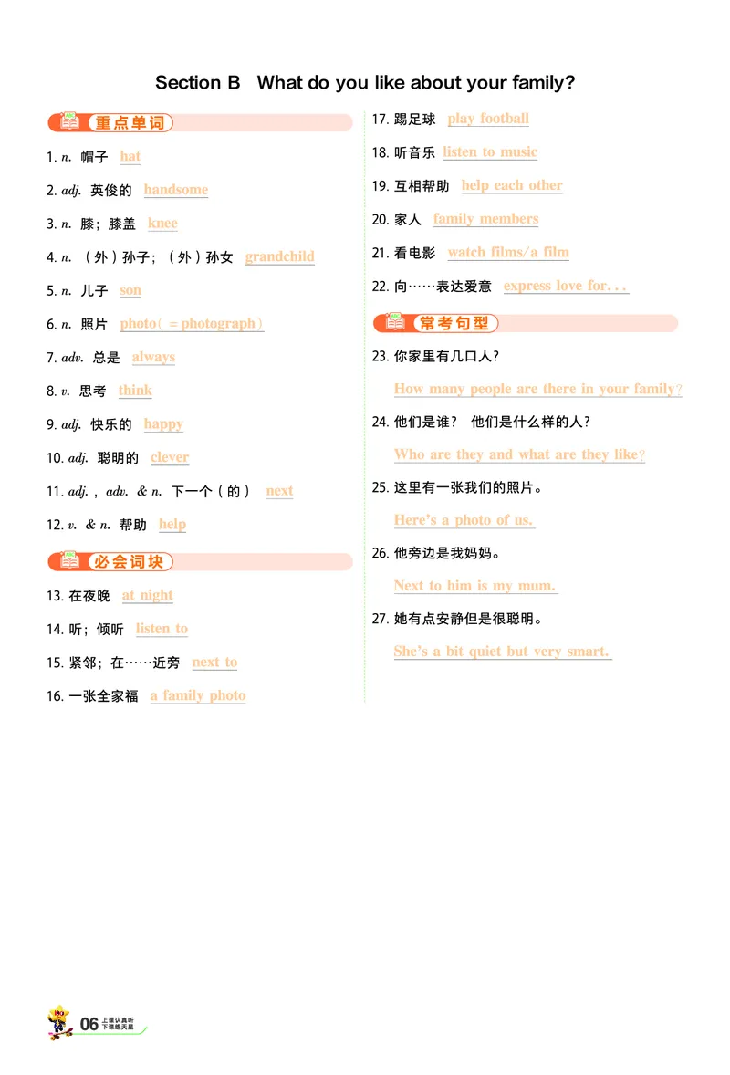 《默写本答案_2027版初中《天星教育一遍过》7年级上册（英语）（人教版）》第6页预览