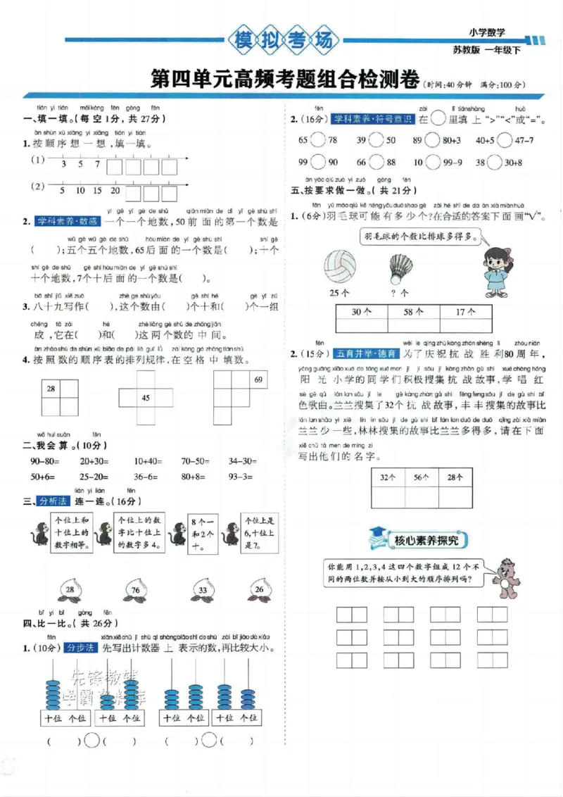 《一年级数学下册苏教版25春《少年素质教育报15天满分备考》(1)_1年级下册同步教辅_1下-数学_一下数学-单元+期中+期末试卷_数学-苏教版资料_一下数学《苏教版》期末试卷》第8页预览