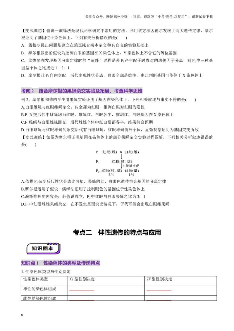 《第17讲伴性遗传和人类遗传病（讲义）（学生版）_06-生物-高考总复习_一轮复习_2025年_2025年高考生物一轮复习讲义+练习+课件（新教材新高考）_第五单元基因的传递规律》第8页预览