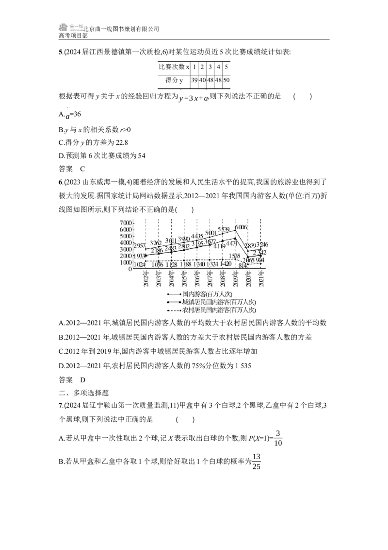《-1_专题检测练_2025版教学资源包_（总复习系列）2025版《5年高考3年模拟》新高考版A版（⭐全科）_2025版.新高考版.高考总复习.数学.5·3A版_图书电子教参_专题十一概率与统计_专题检测练》第2页预览