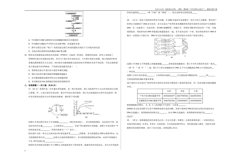 《生物（湖南卷）（考试版A3）_06-生物-高考总复习_一轮复习_2025年_2025年高考生物第一次模拟卷24套》第3页预览