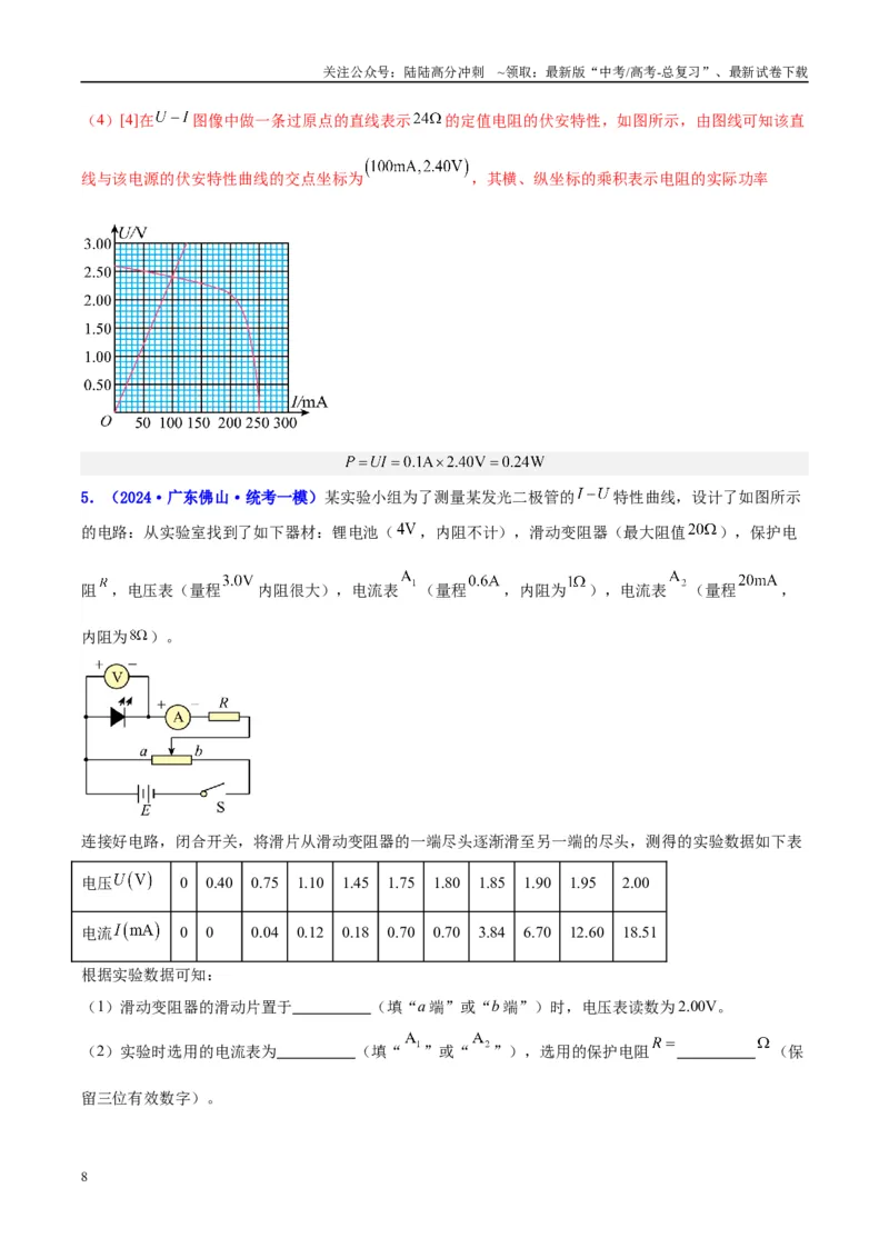 《方法08非线性元件U--I图像分析（解析版）_04-物理-高考总复习_专项复习_2024年_2024年高考物理实验攻略创新方法大全例题讲解全国通用_高考物理实验方法大全11份》第8页预览