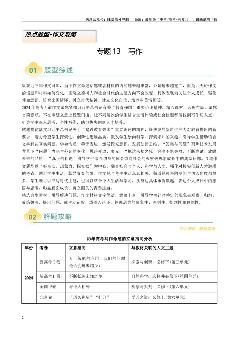 《专题13写作类题型分类（原卷版）_二轮复习_2025年_2025年高考语文二轮热点题型归纳与变式演练（新高考通用）_现代文阅读》第1页预览