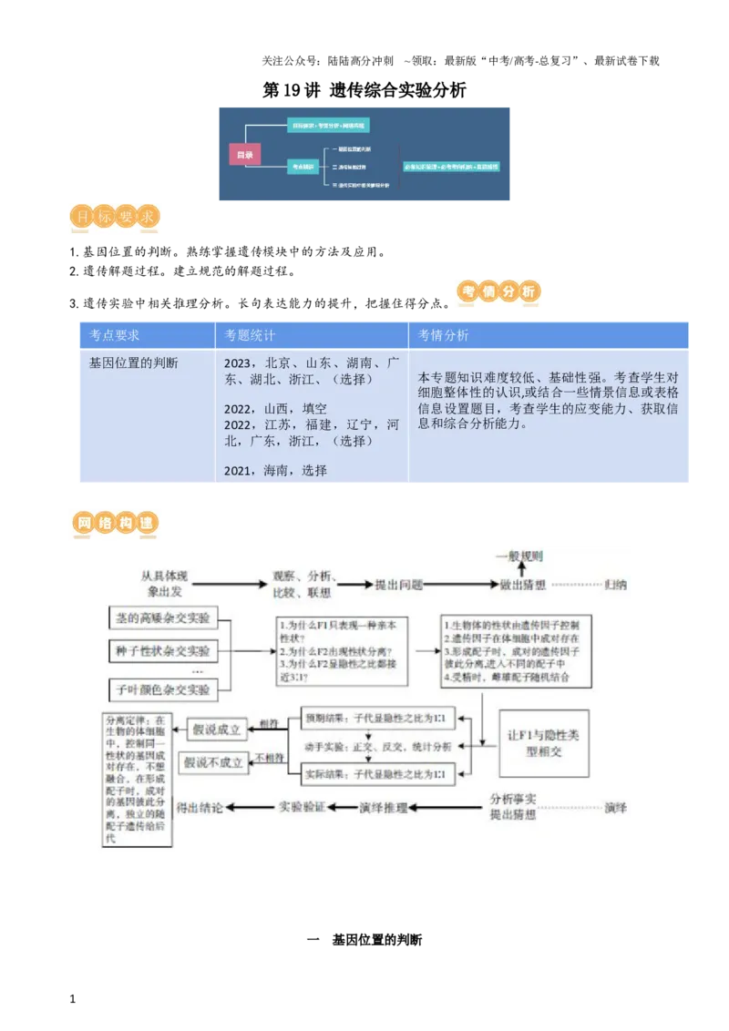 《第19讲遗传综合实验分析（讲义）（教师版）_06-生物-高考总复习_一轮复习_2024年_2024年高考生物一轮复习讲练测(课件+讲义+练习)（新高考）_讲义+练习》第1页预览