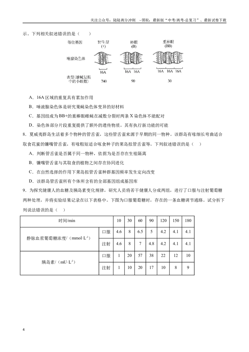 《生物（甘肃卷）（考试版）_06-生物-高考总复习_专项复习_2025年_2025年高考第一二三次模拟卷（多地区）生物_2025年高考生物第三次模拟考试21套_生物（甘肃卷）》第4页预览