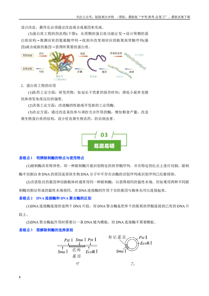 《知识清单37基因工程和蛋白质工程（4大考点+10个易错点）_06-生物-高考总复习_一轮复习_2025年_2025年高考生物一轮复习知识清单（全国通用）》第8页预览