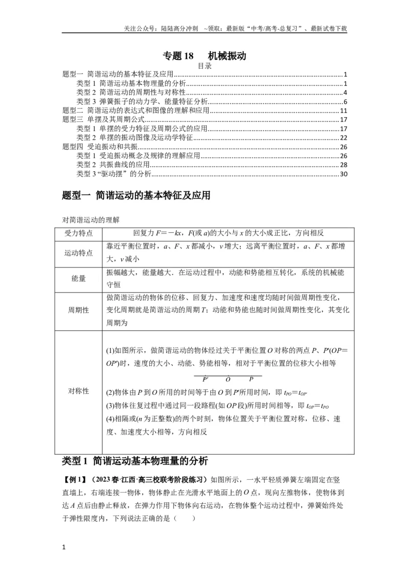 《专题18机械振动（解析版）_04-物理-高考总复习_一轮复习_2024年_2024年高考物理一轮复习热点题型归类训练重点提升_2024版》第1页预览
