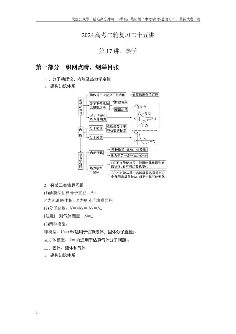 《第17讲.热学（原卷版）_04-物理-高考总复习_二轮复习_2024年_2024高考物理二轮复习二十五讲知识试题真题全国通用_资料》第1页预览