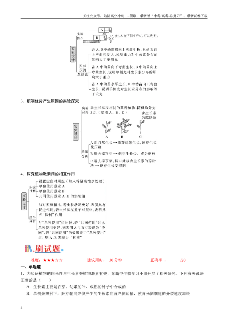 《专题15植物的生命活动调节（原卷版）_06-生物-高考总复习_专项复习_2024年_2024年高考生物经典小题必刷_资料》第4页预览