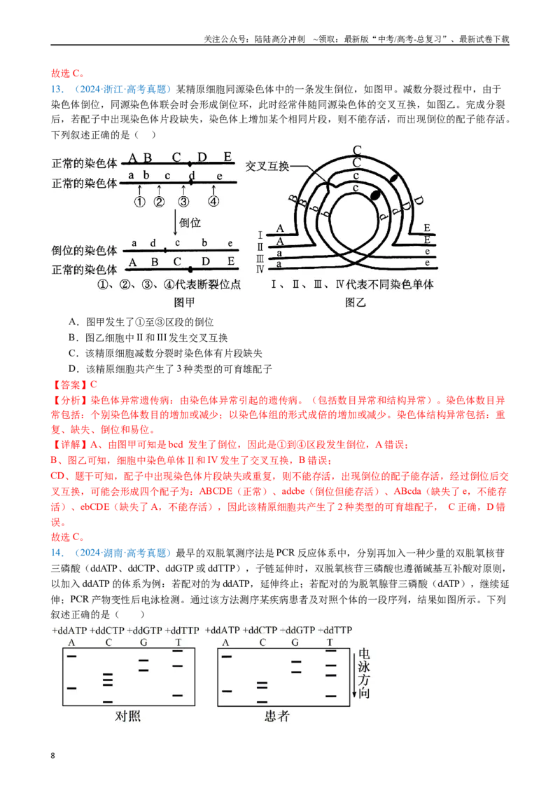 《专题12变异、育种与进化（解析版）_06-生物-高考总复习_专项复习_2024年_2024年高考生物真题分类汇编（全国通用）》第8页预览