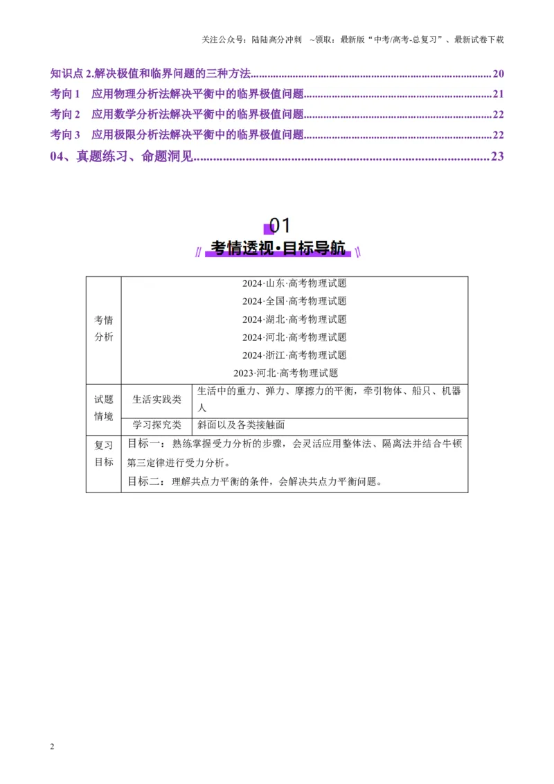 《第07讲共点力的平衡（讲义）（教师版）_04-物理-高考总复习_一轮复习_2025年_2025年高考物理一轮复习讲义+练习+课件（新教材新高考）_第二章相互作用》第2页预览