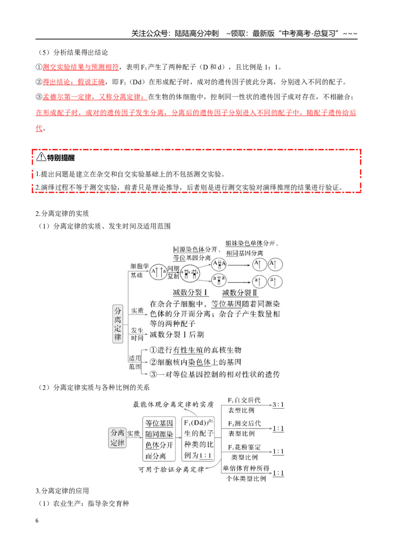 《第15讲分离定律（知识清单）（全国通用）（教师版）_06-生物-高考总复习_一轮复习_2026年-生物高考一轮复习_2026年高考生物一轮复习知识清单（全国通用）-G56_2026版》第6页预览