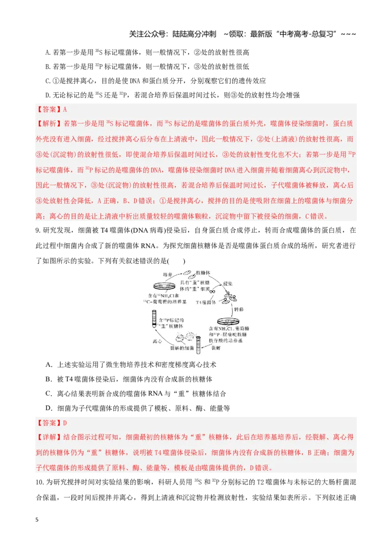《第19讲DNA是主要的遗传物质（专项训练）（湖南专用）（教师版）_06-生物-高考总复习_一轮复习_2026年-生物高考一轮复习_2026年高考生物一轮课件+讲义+练习（湖南专用）-G331》第5页预览