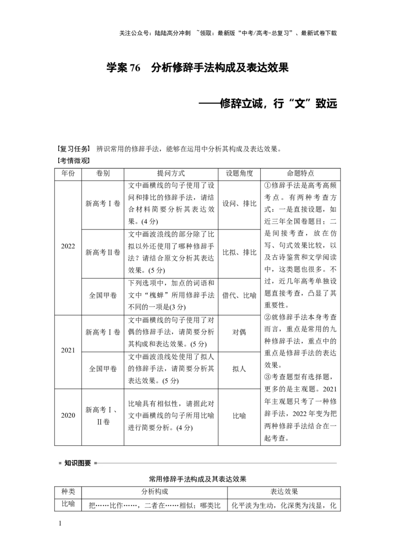 《板块八　学案76　分析修辞手法构成及表达效果——修辞立诚，行“文”致远_一轮复习_2025年_2025年大一轮复习讲义人教版语文_资料_1-资料_大一轮复习讲义学生专用_全书_大一轮复习讲义》第1页预览