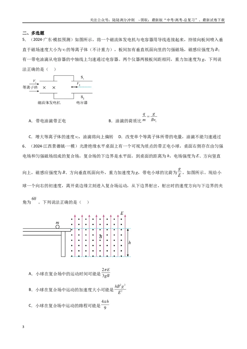 《专题12带电粒子在组合场、叠加场中的运动（原卷版）_04-物理-高考总复习_专项复习_2024年_2024届新高考物理冲刺专项训练300题_资料》第3页预览
