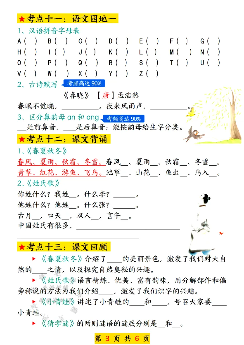 《一年级下册语文第一单元考点总结SY(1)_1年级下册同步教辅_1下-语文_一下语文-知识点汇总》第3页预览