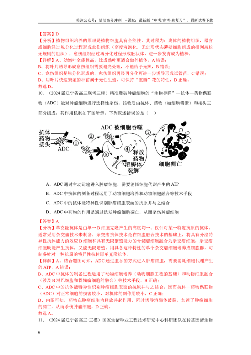 《专题19细胞工程(含胚胎工程)（解析版）_06-生物-高考总复习_专项复习_2025年_2024年高考三模试题分类汇编生物2新高考通用》第6页预览