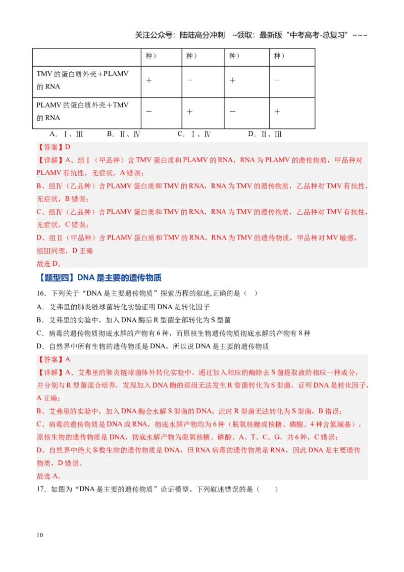 《第17讲DNA是主要的遗传物质（专项训练）（黑吉辽蒙专用）（教师版）_06-生物-高考总复习_一轮复习_2026年-生物高考一轮复习_2026年高考生物一轮课件+讲义+练习（黑吉辽蒙专用）-G330》第10页预览