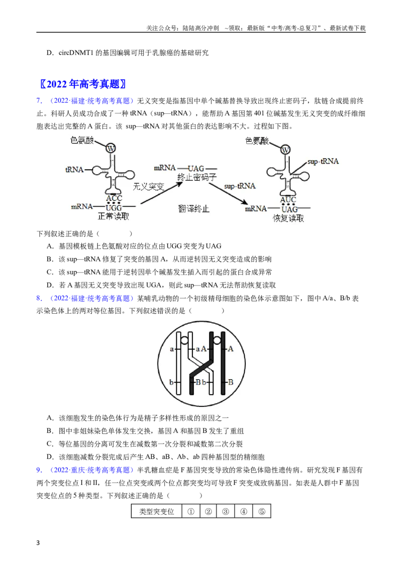 《专题12变异、育种与进化-五年（2019-2023）高考生物真题分项汇编（全国通用）（学生版）_06-生物-高考总复习_专项复习_2024年_2024年高考生物五年真题分项汇编（全国通用）》第3页预览