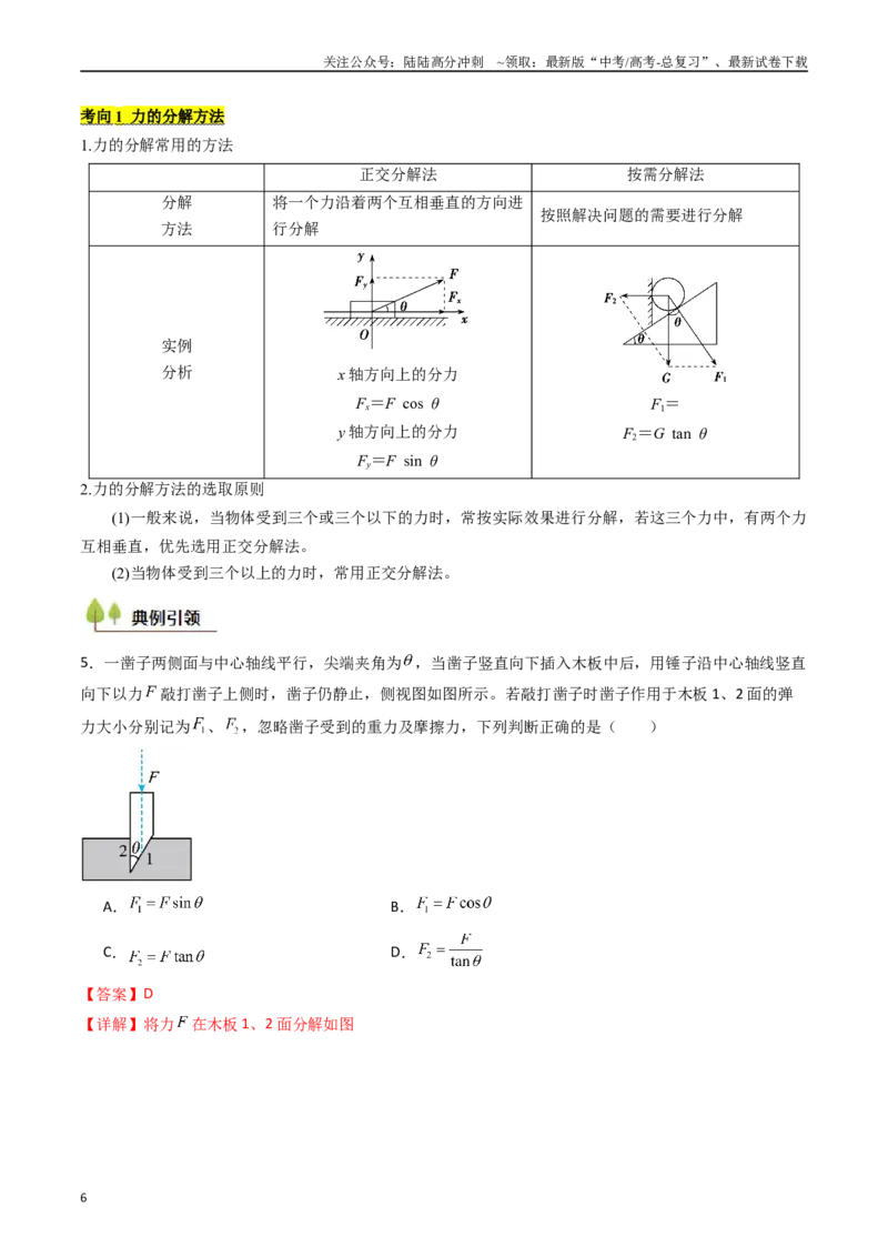 《考点07力的合成与分解 受力分析（核心考点精讲精练）（教师版）_04-物理-高考总复习_一轮复习_2025年_2025年高考物理一轮复习考点精讲精练（新高考通用）》第6页预览