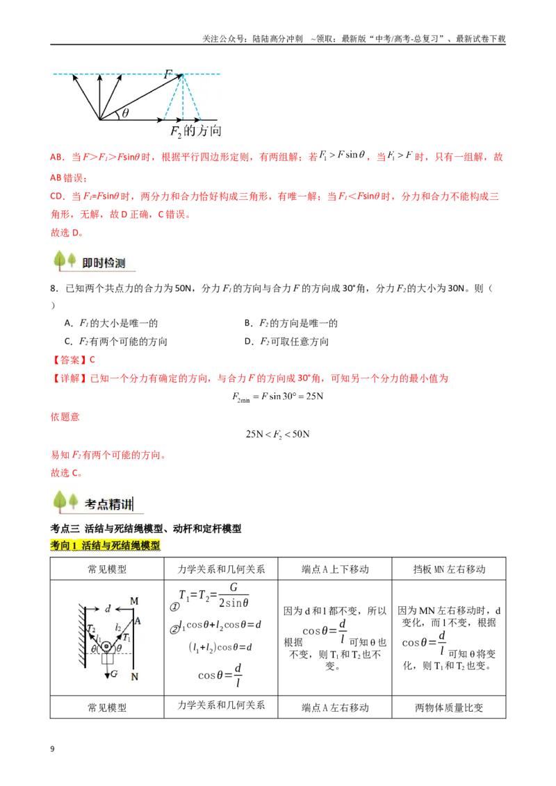 《考点07力的合成与分解 受力分析（核心考点精讲精练）（教师版）_04-物理-高考总复习_一轮复习_2025年_2025年高考物理一轮复习考点精讲精练（新高考通用）》第9页预览