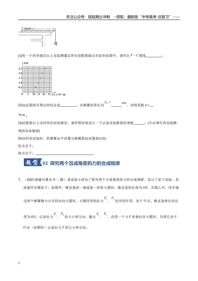 《第08讲实验：探究弹簧弹力与形变量的关系、实验：探究两个互成角度的力的合成规律（专项训练）（湖南通用）（学生版）_04-物理-高考总复习_一轮复习_2026年-物理高考一轮复习》第5页预览