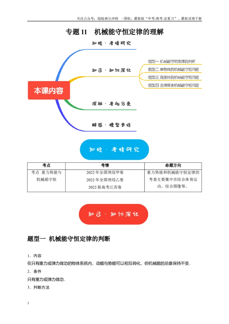 《专题11机械能守恒定律的理解（解析版）_04-物理-高考总复习_专项复习_2025年_2025新版高考物理复习知识点梳理加题型归纳原卷加解析_资料》第1页预览