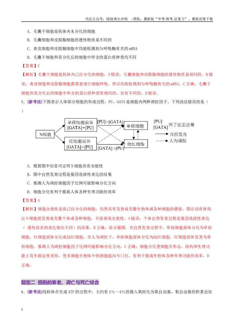 《第06讲细胞的分化、衰老、死亡和癌变（专项训练，3大题型）（教师版）_06-生物-高考总复习_二轮复习_2025年_2025年高考生物二轮复习课件+讲义+练习（新高考通用）》第3页预览