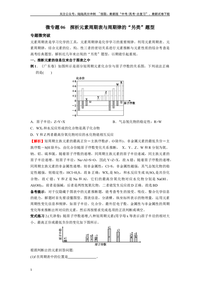 《微专题06探析元素周期表与周期律的“另类”题型-（解析版）_05-化学-高考总复习_二轮复习_2024年_2024年高考化学二轮微专题突破_资料_1-资料》第1页预览