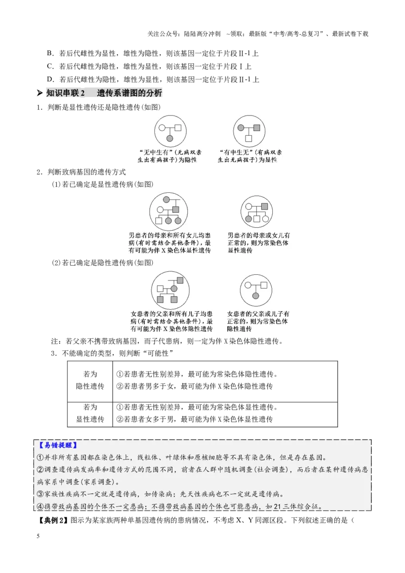 《第08讲伴性遗传和人类遗传病（讲义）（学生版）_06-生物-高考总复习_二轮复习_2025年_2025年高考生物二轮复习课件+讲义+练习（新高考通用）》第5页预览