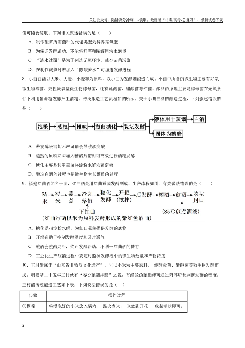 《专题13发酵工程（选择题60道）（原卷版）_06-生物-高考总复习_二轮复习_2024年_2024年高考生物二轮复习选择题大题压轴专项训练_资料》第3页预览