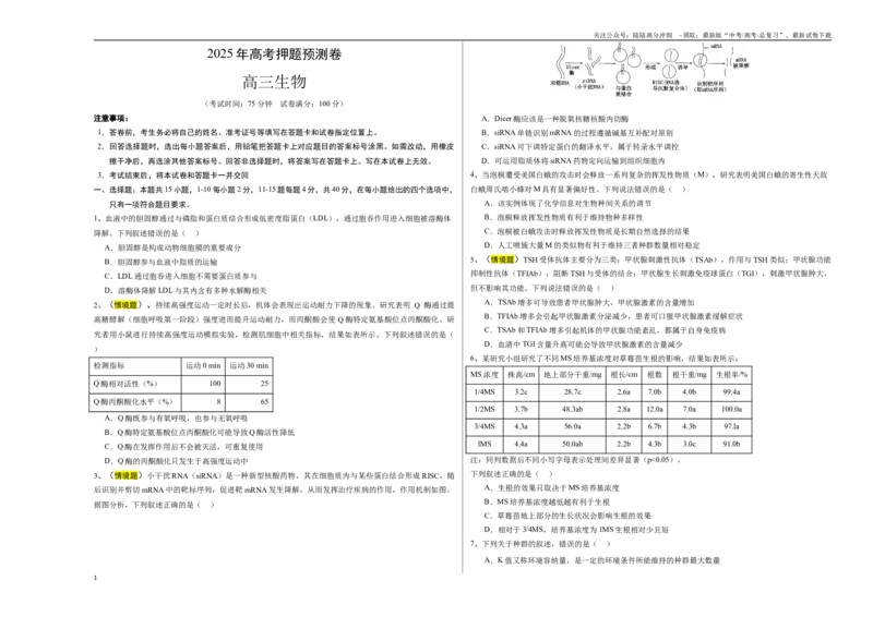 《生物（福建卷01）（考试版A3）_06-生物-高考总复习_专项复习_2025年_2025年高考押题预测卷（多地区）生物》第1页预览