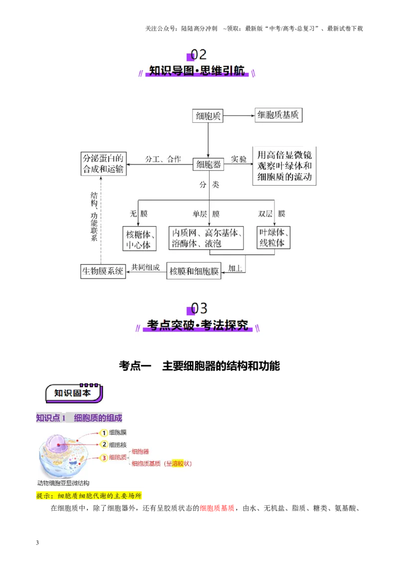 《第06讲细胞器和生物膜系统（讲义）（教师版）_06-生物-高考总复习_一轮复习_2025年_2025年高考生物一轮复习讲义+练习+课件（新教材新高考）_第二单元细胞的结构、功能和物质运输》第3页预览