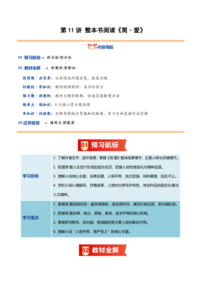 《统编2026年《暑假预习讲义》第11讲整本书阅读《简・爱》（暑假预习讲义）（解析版）_26秋初中教辅资料_26秋初中《暑假预习》_2026秋《暑假自学课》9上语文（人教版）》第1页预览